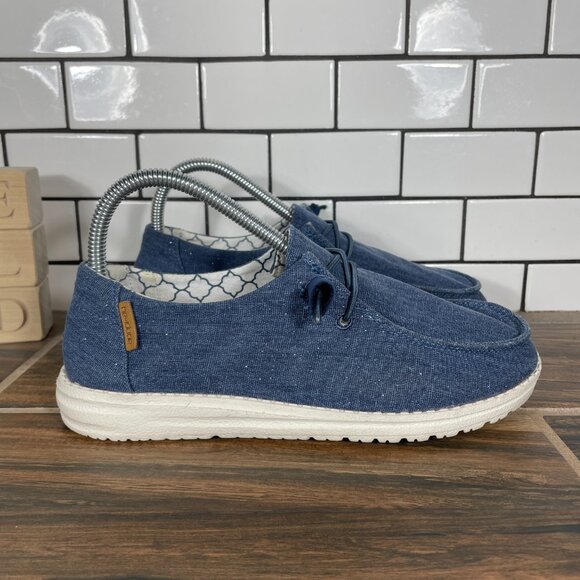 Hey Dude Wendy Womens Size 6 Shoes Sparkling Denim Blue Moc Toe Comfort Slip On - Picture 3 of 13